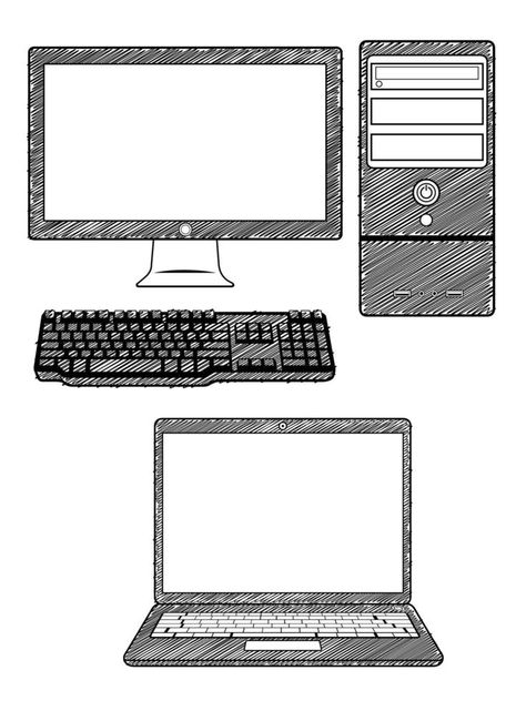 Sketch Computer PC Laptop Doodle Outline Vector Illustration Drawing Computer Drawing Sketches, Laptop Doodle, Computer Sketch, Pc Drawing, Laptop Drawing, Computer Drawing, Notebook Drawing, Cute Couple Dp, Couple Dp