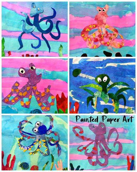 Painted Paper Art, Ocean Art Projects, Coral Reef Art, Biscayne National Park, Sea Creatures Art, Painting Kids, 2nd Grade Art, Ocean Kids, Ocean Crafts