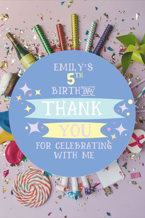 Celebrate birthdays in style with our adorable custom Thank You sticker design! This delightful creation showcases charming pastel doodles, sparkling accents, and playful banners that can be personalized with your desired text. Express your gratitude with the heartfelt message, "THANK YOU FOR CELEBRATING WITH ME," accompanied by the celebrant's name. Doodle Banners, Pastel Doodles, Birthday Return Gifts, Return Gift, Thank You Messages, Birthday Stickers, 6th Birthday Parties, Thank You Stickers, Birthday Thank You