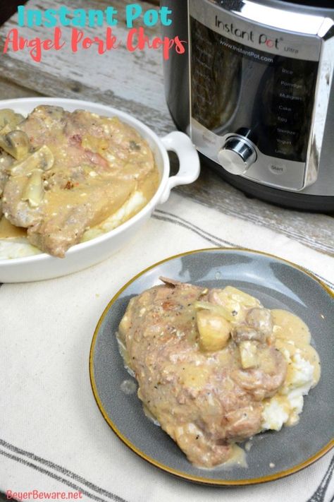 Instant Pot Angel pork chops recipe combines wine, Italian seasonings, onions and mushrooms with cream of mushroom soup and cream cheese for a rich and creamy Instant Pot pork chop recipe. #Instantpot #Porkchops Angel Pork Chops, Instapot Meals, Instant Pot Pork Chops, Pork Chop Recipes Crockpot, Italian Seasonings, Easy Pork Chop Recipes, Cream Of Mushroom Soup, Instant Pot Pork, Cream Of Mushroom