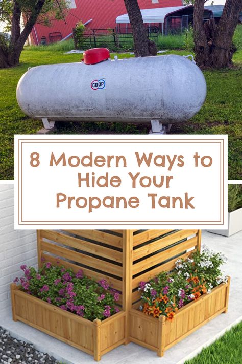 Transform your outdoor space with budget-friendly tricks to hide that propane tank. From stylish water features to sleek panels, let's elevate your yard's aesthetic together! Propane Tank Screen, How To Hide A Propane Tank Backyards, Propane Tank Hide Cover Up Diy, Propane Cover Ideas, Hiding Gas Tank In Yard, Hide Propane Tank Ideas Backyards, Oil Tank Cover Ideas Outside, Landscaping To Hide Propane Tank, Ideas To Hide Propane Tank