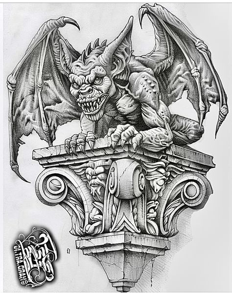 Gargoyle Drawing, Gargoyle Sculpture, Pixie Tattoo, Celestial Symbols, Gargoyle Tattoo, Gothic Tattoos, Gothic Gargoyles, Copic Marker Art, Vw Art