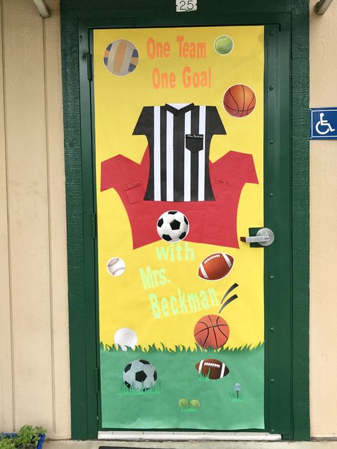 Pe Teacher Door Decoration, Sports Theme Door Decorations Classroom, Sports Themed Door Decorations, Sport Theme Door Decoration, Board Game Teacher Door, Gym Teacher Appreciation Door, Teacher Door Decorations, Teacher Appreciation Doors, Pta School