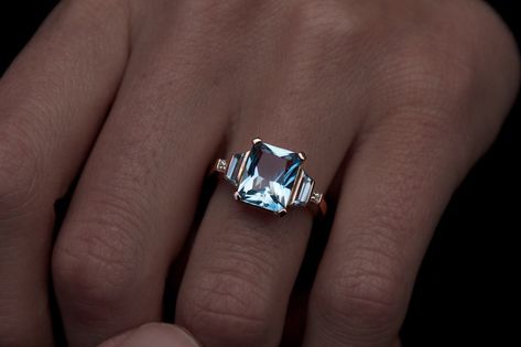 Aquamarine & Diamond Engagement Ring – Moira Patience Fine Jewellery Engagement Ring Minimalist, Vintage Engagement Rings Art Deco, Emerald Cut Engagement Ring, Emerald Cut Engagement, Handmade Jewel, Aquamarine Engagement Ring, Best Engagement Rings, Engagement Ring White Gold, Colored Stone