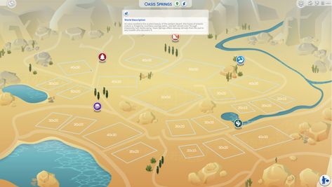 Sims 4 Oasis Springs Map With Lot Sizes Sims 4 Oasis Springs Map, Sims 4 Map Layout, Sims 4 World Map Layout, Sims 4 Map Layout Ideas, Sims 4 Newcrest Map Ideas, Sims 4 Oasis Springs, The Sims 4 Sims, Sims Aesthetic, Sims 4 Houses Layout