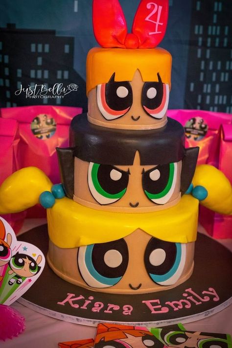 Power Puff Birthday Party Ideas, Powerpuff Birthday, Powerpuff Cake, Powerpuff Party, Powerpuff Girls Cake, Power Puff Girls Cake, Powder Puff Girls, Super Nana, Girl Bday Party