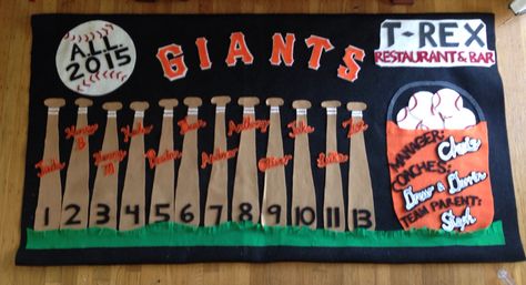 Little League Banner 2015! Go Giants!! T Ball Banner, Tball Banner Ideas, Little League Opening Day Ideas, Baseball Banner Ideas Little League, Coaching Tball, Tball Practice, Sports Day Banner, Parade Banner, Team Mom Baseball