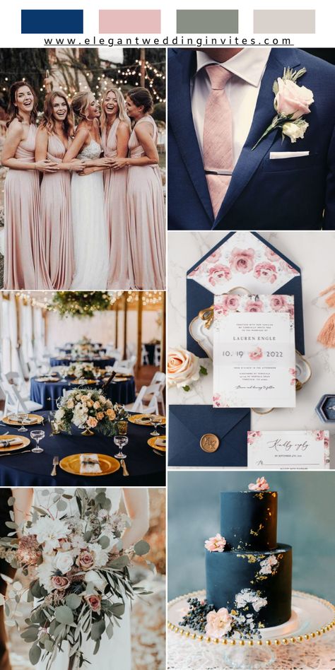 Royal Wedding Colors, Navy Wedding Decorations, Blush Fall Wedding, Blush Pink Theme Wedding, Winter Wedding Trends, Navy Blush Weddings, Memorable Wedding Ideas, Make Your Own Wedding Invitations, Navy Wedding Colors