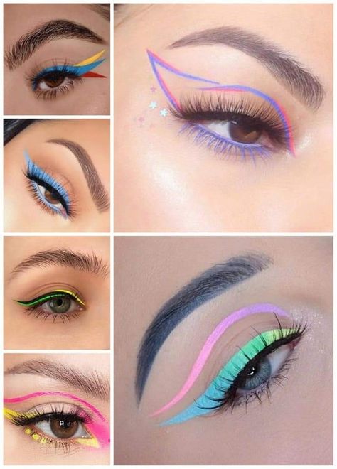 Eyeliner Makeup Looks, Different Eyeliner, Color Eyeliner Makeup, Neon Eyeliner, Circus Makeup, Improve Your Appearance, Coachella Makeup, Makeup Ojos, Drag Make-up