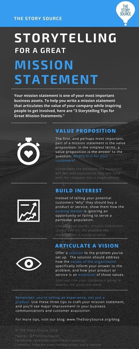 Storytelling for a great mission statement. Your mission statement is one of your most important business assets. To help you write a mission statement that articulates the value of your company while inspiring people to get involved, here are "3 Storytelling Tips for Great Mission Statements." Storytelling Tips, Writing A Mission Statement, Mission Statement Examples, Mission Statements, Company Mission Statement, Infographic Business, Sales Motivation, Business Mission, Vision Statement