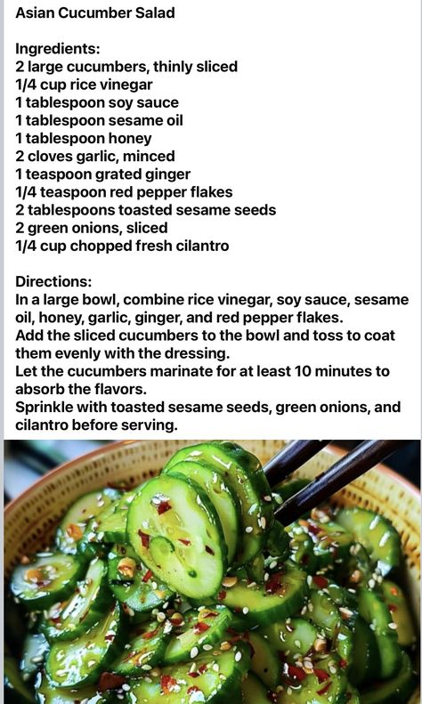 Asian Diet Meal Plan, Korean Cucumber Salad, Fresh Salad Recipes, Quick Recipes Snacks, Best Salad Recipes, Cucumber Recipes, Salad Recipes For Dinner, Healthy Lifestyle Food, Health Dinner Recipes