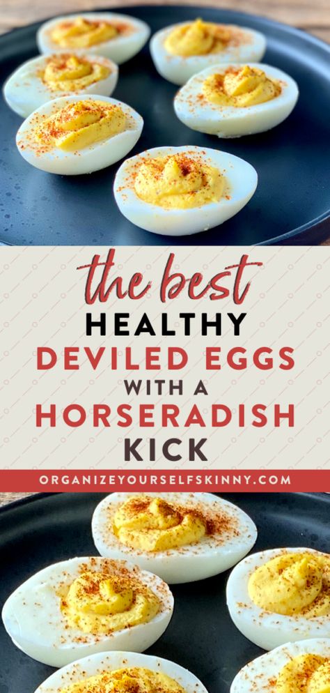 Easy Meal Prep Snacks, Deviled Eggs With Horseradish, Horseradish Deviled Eggs Recipe, Horseradish Deviled Eggs, Prep Snacks, Horseradish Recipes, Healthy Deviled Eggs, Deviled Eggs Recipe Easy, Devilled Eggs Recipe Best