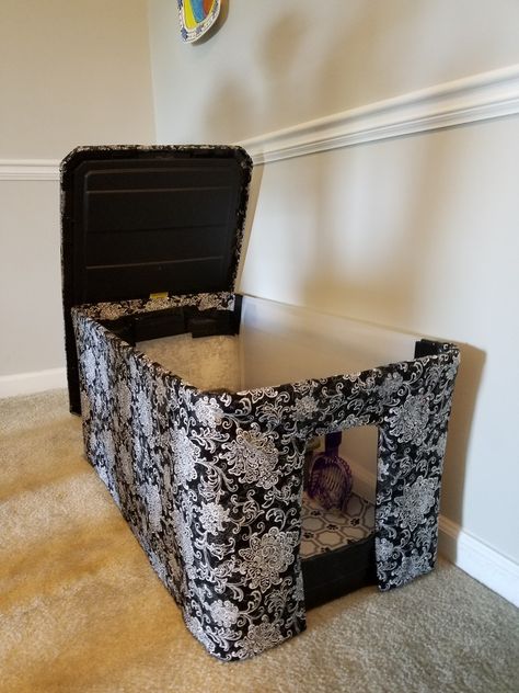 Large Litter Box Ideas, Big Cat Litter Box Ideas, Kitty Litter Hideaway Diy, Homemade Litter Box Ideas, Diy Large Cat Litter Box Ideas, Covered Litter Box Diy, Cat Box Cover, Large Cat Litter Box Ideas, Diy Covered Litter Box Ideas