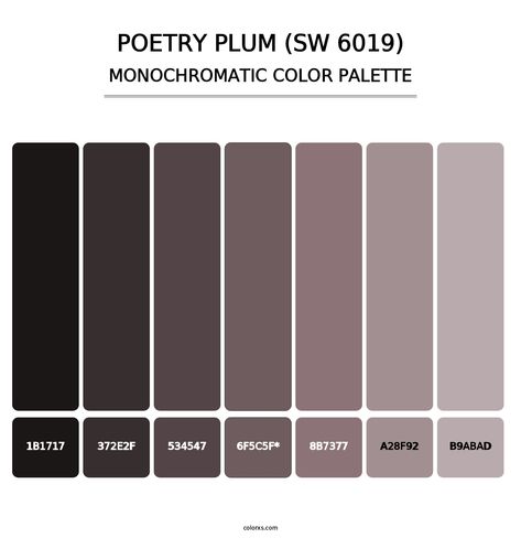 Poetry Plum (SW 6019) - Monochromatic Color Palette Poetry Plum, Redecorating Ideas, Monochromatic Color Palette, Dark Color Palette, Powder Bath, Dark Color, Dark Colors, Furniture Making, Plum