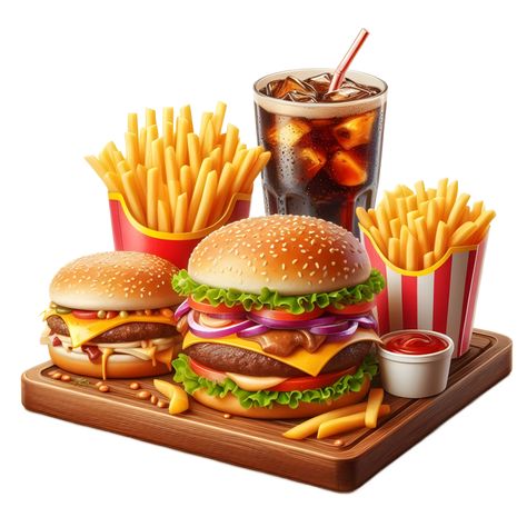 Fast food board with hamburger french fries isolated on transparent background Fast Food Clipart, Fast Food Board, Fast Food Images, Fast Food Background, 60s Food, Fast Food Png, Fast Food Logo, Chibi Bunny, Fast Food Logos