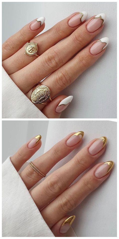 Golden Cat Eye Nails, Hip Nails, Gold Manicure Ideas, Gatsby Nails 1920s, Minimal Nail Art, Minimal Nail, Gold Gel Nails, Gold Manicure, Nails Abstract