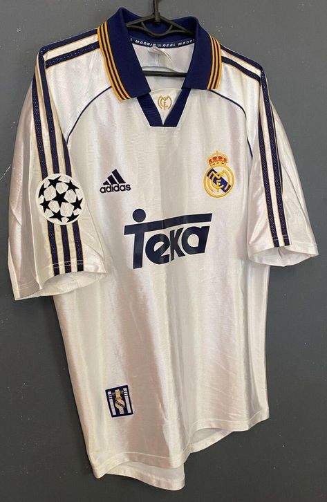 Real Madrid Old Jersey, Football Jersey Real Madrid, Real Madrid Vintage Jersey, Vintage Real Madrid, Raul Gonzalez, Old Football Shirts, Real Madrid Kit, Real Madrid Jersey, Old Tee Shirts