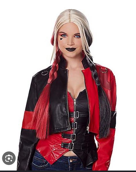 Black And Red Style, Marshmallow Costume, Harley Quinn Halloween Costume, Harley Jacket, Harley Quinn Makeup, Harley Quinn Halloween, Harley Quinn Costume, Black Costume, Harley Quinn Cosplay