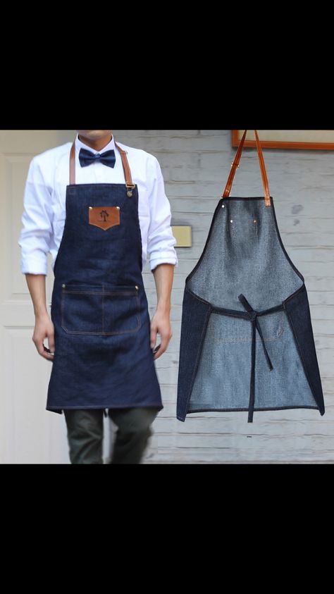 Jean Apron, Cooking Restaurant, Restaurant Uniforms, Chef Work, Shop Apron, Apron Sewing Pattern, Denim Apron, Denim Projects, Work Aprons