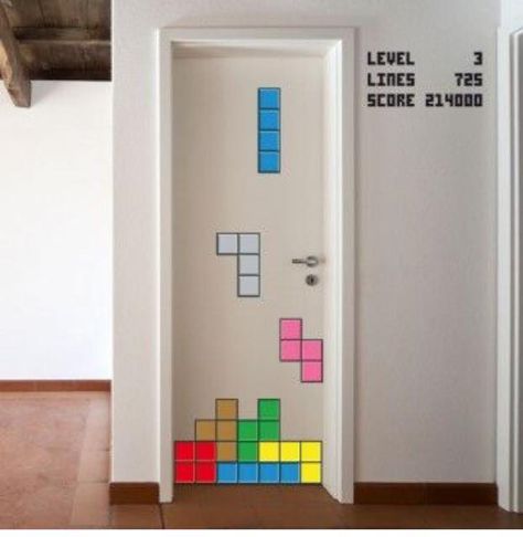 Tetris Decorations, Tetris Art, Tetris Design, Lego Room Decor, Painted Closet, Kindergarten Design, Maximalist Home, Youth Room, Lego Room