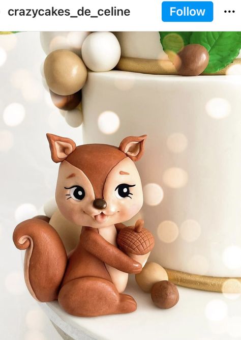 Fondant Forest Animals, Fondant Squirrel, Fondant Woodland Animals, Squirrel Cake Topper, Squirrel Cake, Easter Desserts Cake, Woodland Birthday Cake, Flamingo Craft, Fondant Cake Designs