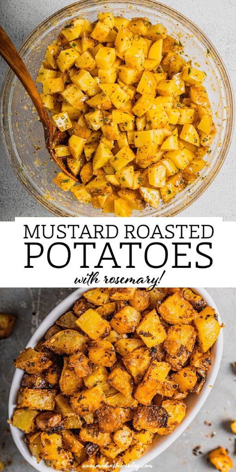 Ground Mustard Recipes, Roasted Potatoes With Mayonnaise, Pork Roast Side Dishes, Yellow Potatoes Recipes, Crockpot Lunches, Mustard Roasted Potatoes, Roasted Potatoes With Rosemary, Mustard Potatoes, Gold Potato Recipes