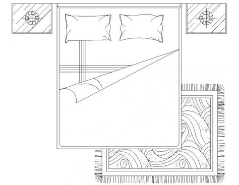 Bed Elevation Drawing, Bed Plan View, Bedroom Elevation Drawing, Bed Drawing Sketches, Filipino Bedroom, Bed Sketch, Exam Images, Bed Top View, Bed Drawing