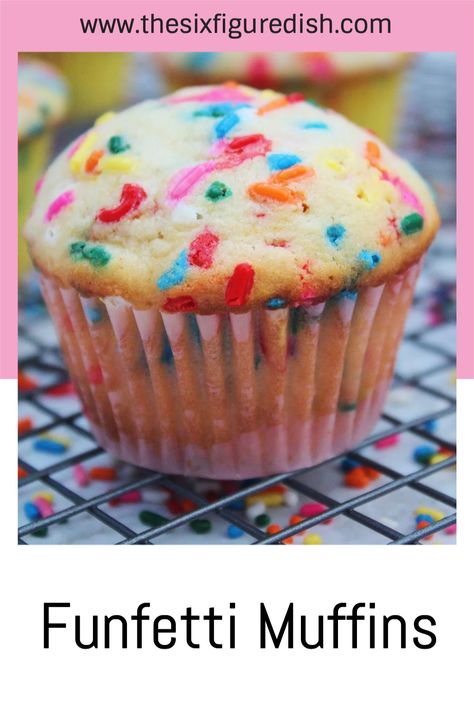 These baked Funfetti Muffins are a fun way to have dessert for breakfast. They're packed with cute sprinkles the kids will love. This is an easy muffin recipe even the kids can help with. #muffins #recipes #baking Cute Muffins, Funfetti Muffins, Tea Party Themed Birthday, Kid Muffins, Cupcake Recipes For Kids, Themed Birthday Party Ideas, Baking Recipes For Kids, Cake Recipes For Kids, Muffins Recipes