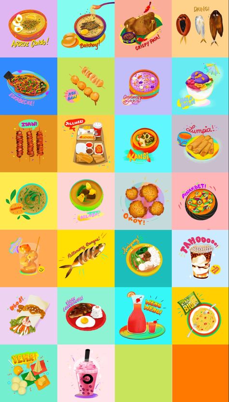 #foodillustration #filipinofoodillustration #filipino #philippines #pinoyfood #alphabet #foodalphabet #foodart #pinoyfavorite Filipino Art Wallpaper, Filipino Food Illustration, Filipino Food Drawing, Philippine Illustration, Filipino Branding, Filipino Illustration, Filipino Graphic Design, Philippine Culture Poster, Filipino Stickers