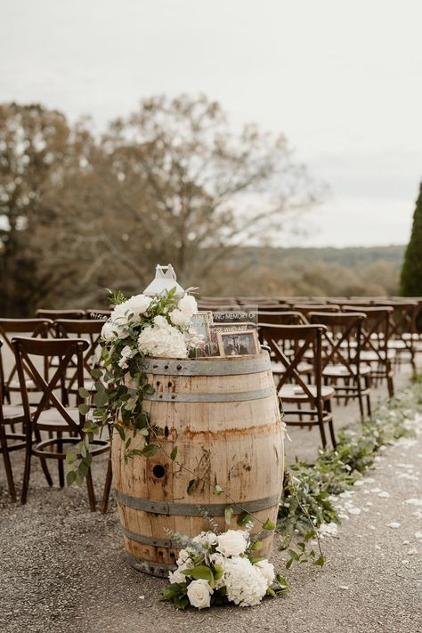 Wedding Ideas Winery, Wine Barrel Alter Wedding, Winery Theme Wedding, Winery Wedding Fall, Wine Barrels Wedding, Wedding At Winery, Winery Wedding Decor, Winery Wedding Ideas, Winery Wedding Decorations