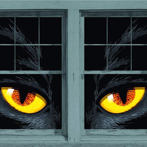 13 Best Halloween Window Decorations, Silhouettes, and Clings 2018 Yellow Cat Eyes, Eye Decorations, Halloween Window Clings, Halloween Window Decorations, Spider Web Decoration, Window Poster, Hanging Ghosts, Window Decorations, Halloween Window