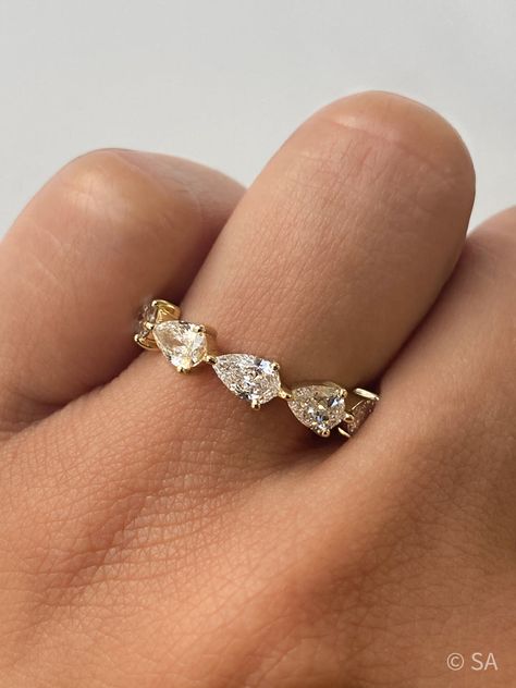 Rings Inspiration, Gold Eternity Band, Pear Ring, Beautiful Engagement Rings, White Gold Band, Pear Shaped Diamond, Eternity Band Diamond, Diamond Eternity, Emerald Cut Diamonds