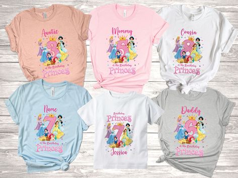 Princess Ages, Girls Birthday Shirt, Birthday Girl Shirt, Family Tees, Girls Birthday, Princess Birthday, Princess Party, Birthday Shirt, Party Shirts