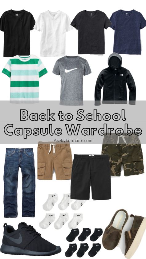 Boys Capsule Wardrobe Back To School, 6th Grade Boy Outfits, Back To School Outfits For Boys, Teen Boy Outfits 2023, Teen Boy Style Outfits, Middle School Boy Outfits, Teen Boys Outfit Ideas, Middle School Boys Outfits, Boys Capsule Wardrobe