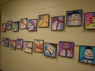 3rd Grade Art Lesson, Analogous Colors, Snowmen At Night, Third Grade Art, January Art, Winter Art Lesson, 2nd Grade Art, Winter Art Projects, 4th Grade Art