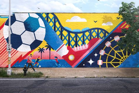 Soccer Mural, Florida Mural, Mural Art Wall, Wall Art Images, معرض فني, Installation Street Art, Sports Painting, School Wall Art, School Murals