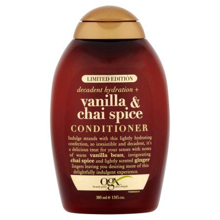 Vanilla Conditioner, Best Shampoos And Conditioners, Ogx Shampoo, Ogx Hair Products, Shampoos And Conditioners, Good Shampoo And Conditioner, Vanilla Chai, Chai Spice, Shower Stuff