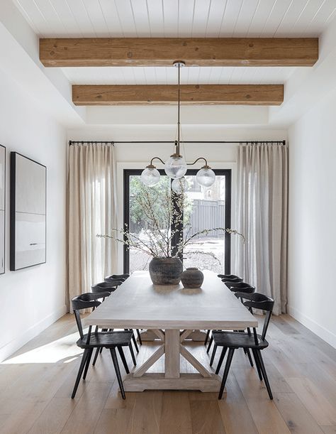 Exposed Wood Ceilings, Beams Living Room, Modern Farmhouse Dining, Dining Room Ceiling, Wood Beam Ceiling, Dining Room Interiors, Large Dining Room, Inviting Home, The Dining Room