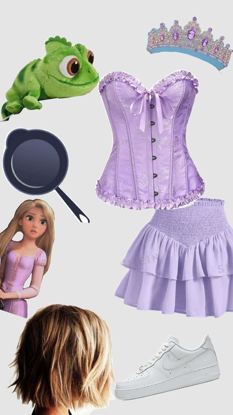 Cute Dress Halloween Costumes, Rapunzel Costumes Women, Purple Princess Costume, Rapenzul Halloween Costume, Rapunzel Halloween Outfit, Rapunzel Womens Costume, Cute Repunzal Costume, Simple Rapunzel Costume, Rapunzel Aesthetic Costume