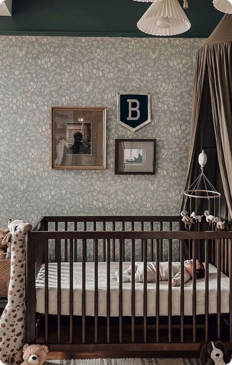 Over The Top Nursery, Nursery Inspiration Black Crib, Traditional Neutral Nursery, Bold Gender Neutral Nursery, Grandpas Study Nursery, Nursery Limewash, Classic Neutral Nursery, Peel And Stick Nursery Wallpaper, Neutral Wallpaper Nursery