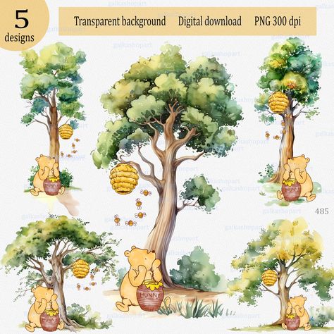 Winnie The Pooh Honey, Baby Shower Clipart, Classic Winnie The Pooh, Watercolor Baby Shower, Bear Clipart, Pooh Baby, Vintage Winnie The Pooh, Create Decor, Baby Shower Thank You