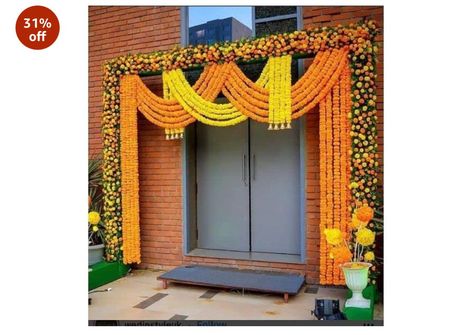 House Warming Decoration, Door Flower Decoration, Entrance Door Decor, Reception Stage Decor, Simple Stage Decorations, Home Flower Decor, Gate Decoration, House Warming Ceremony, Decoration Event