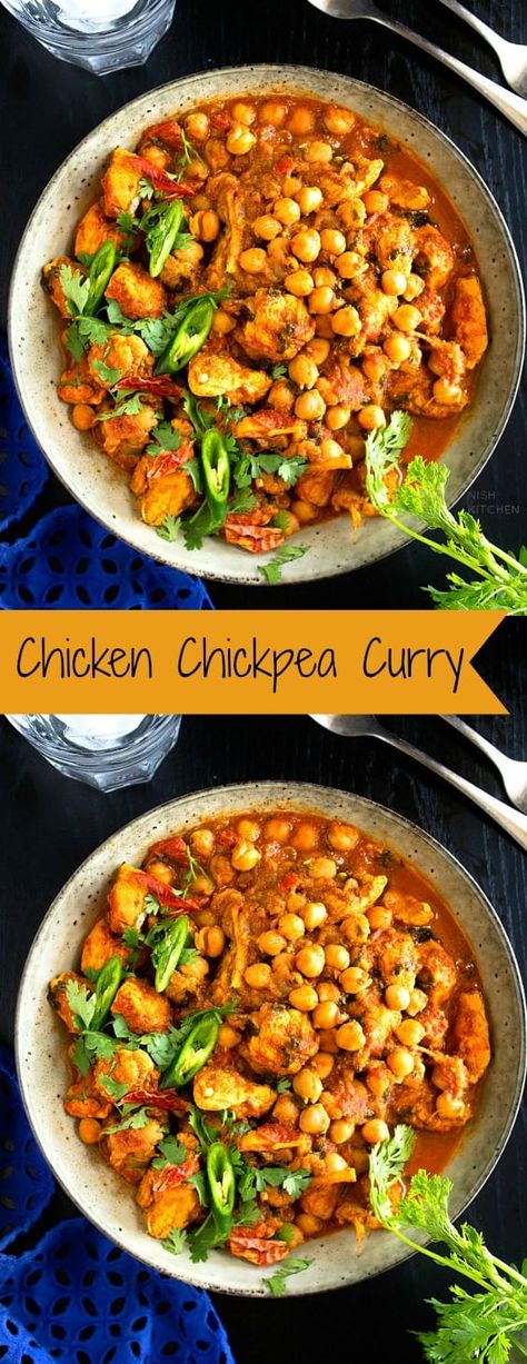 Chicken Chickpea Curry | Video | Nish Kitchen Chickpeas And Chicken Recipe, Chicken With Chickpeas, Chickpea Chicken, Chicken Chickpea Recipes, Chicken Curry With Chickpeas, Chickpea And Chicken Recipes, Chicken And Chickpea Recipes Healthy, Chicken And Chickpea Recipes, Chicken Chickpea Curry