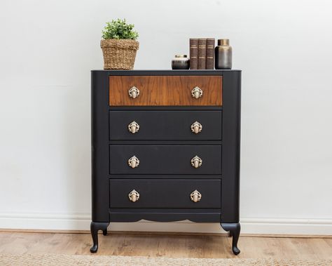 Sideboard Upcycle, Antique Chest, Chests Of Drawers, Lacquered Wood, Fusion Mineral Paint, Mineral Paint, Brass Handles, Dresser As Nightstand, Queen Anne