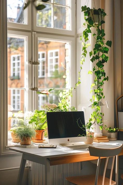 Desk in Front of Window Ideas - Maximize Your Space Office Desk Against Window, Standing Desk In Front Of Window, Office Desk Facing Window, Desk In Front Of Window Office, Desk At Window, Window Workspace, Desk Facing Window, Desk Under Window, Desk In Front Of Window