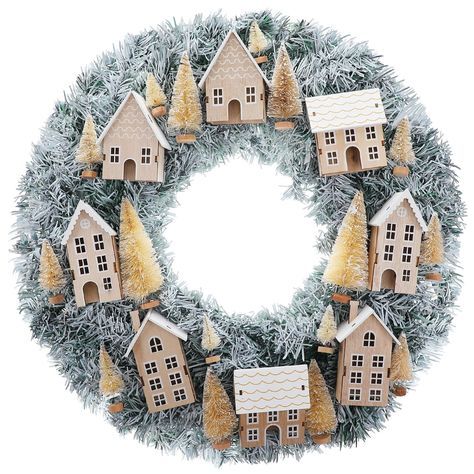 Village Wreath, Miniature Christmas Village, Wreaths Winter, Village Design, Xmas Village, Anthropologie Christmas, Classic Wreath, Outdoor Christmas Decoration Ideas, Christmas Village Accessories