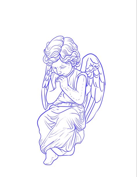 Angle Praying Tattoo Design, Angles Tattoo Design, Praying Angel Tattoo Stencil, Simple Angel Tattoo Men, Angel Tattoo Men Stencil, Angel Tattoo Men Design, Three Angels Tattoo Design, Angels Tattoo Men, Angel Drawing Tattoo