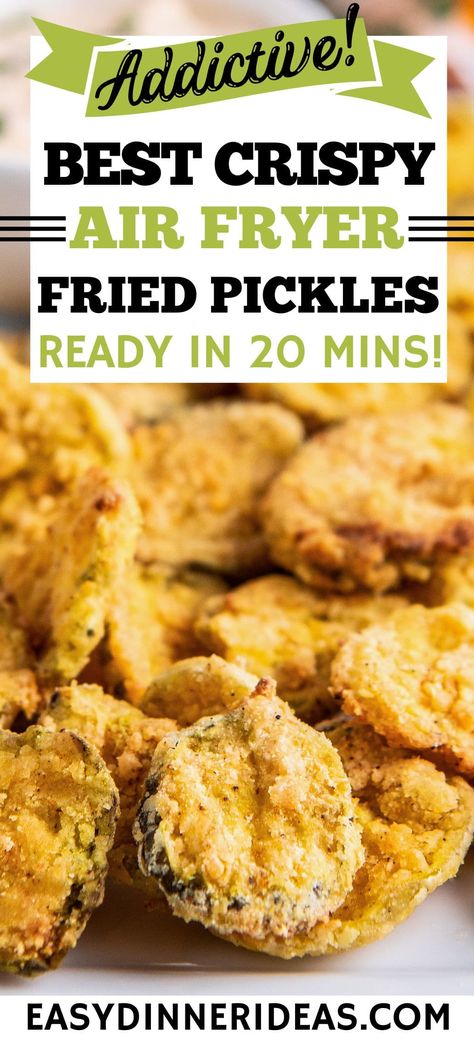 BEST Air Fryer Fried Pickles are crispy on the outside, soft and juicy on the inside, and have all the great flavor of deep fried pickles! The perfect party appetizer ready in 20 minutes with just 6 ingredients! Bonus: They are healthier and easier to make than regular deep fried pickles! Air Fryer Dill Pickles, Airfryer Pickles, Air Fryer Food, Air Fryer Fried Pickles, Deep Fried Pickles, Air Fryer Recipes Appetizers, Dill Dip, Gf Flour, Pickle Recipe