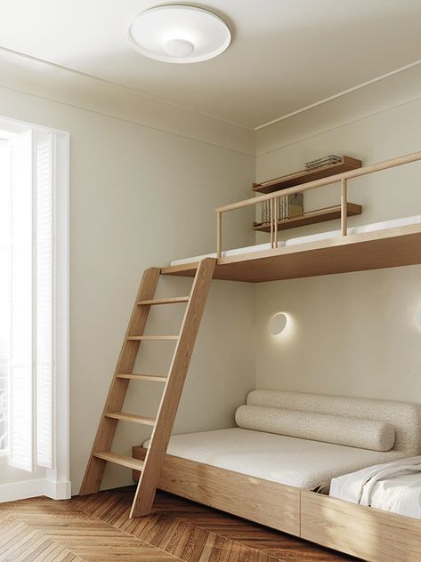 France Apartment, Built In Bunks, Bunk Rooms, Projects Design, Bunk Bed Designs, Shared Bedroom, Bunk Room, Design Magazine, Kids Room Design