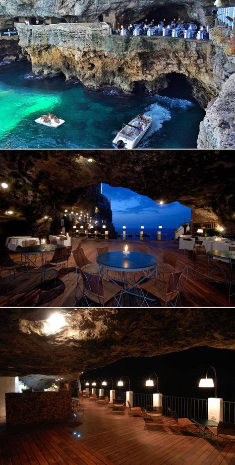 Cave Hotel Italy, Cliff Restaurant, Cave Restaurant, European Road Trip, Scenic Travel, Romantic Restaurant, Around The World In 80 Days, Couples Vacation, Scenic Photography